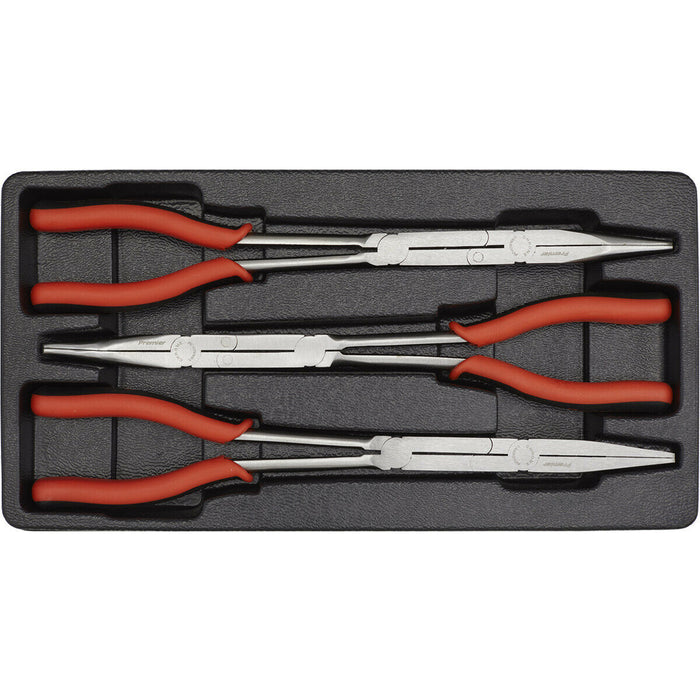 3 Piece Long Reach Double Joint Pliers Set - Straight Flat & Angled Pliers Loops
