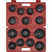 15 Piece Oil Filter Cap Wrench Set - 3/8" & 1/2" Sq Drive - Rust Protection Loops