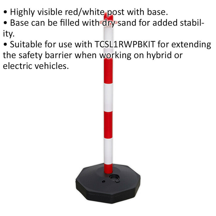 Red & White High Vis Post with Base - Electric Safety Barrier - Extends ys06842 Loops