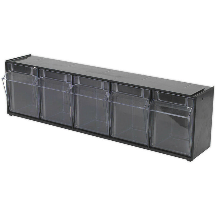 600 x 140 x 170mm 5 Drawer Stackable Cabinet - BLACK - Wall Mounted Standing Box Loops
