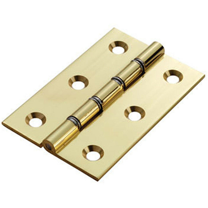 PAIR 76 x 50 x 2.5mm Double Steel Washered Butt Hinge Polished Brass Door Loops