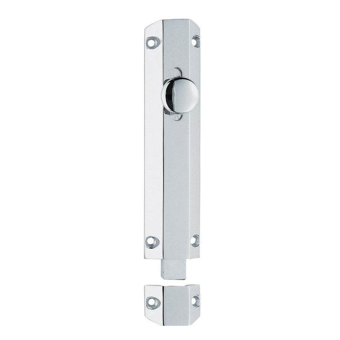 Surface Mounted Flat Sliding Door Bolt Lock 152 x 35mm Polished Chrome Loops