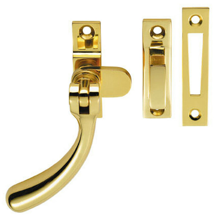 Bulb Ended Casement Window Fastener 98mm Handle 45mm Centres Polished Brass Loops