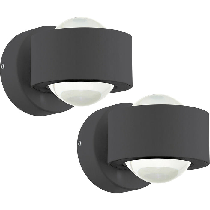 2 PACK Wall Light Colour Anthracite Shade Clear Plastic LED 2x2.5W Included Loops