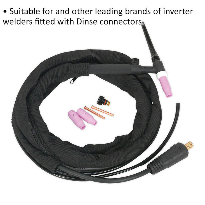 16mm² Inverter TIG Welding Torch - On-Gun Gas Control - With Collets & Nozzles Loops
