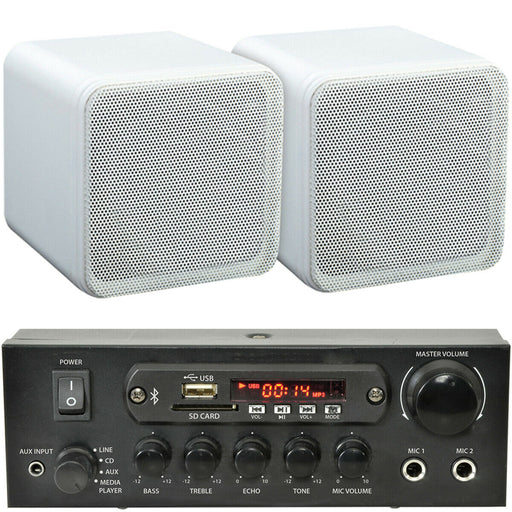 110W Bluetooth Amplifier & 2x 80W White Shelf Speakers Compact Wireless HiFi Kit