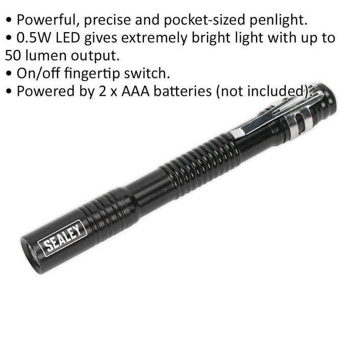 0.5W LED Aluminium Penlight - 2 x AAA Battery Powered - Pocket Sized Torch Loops