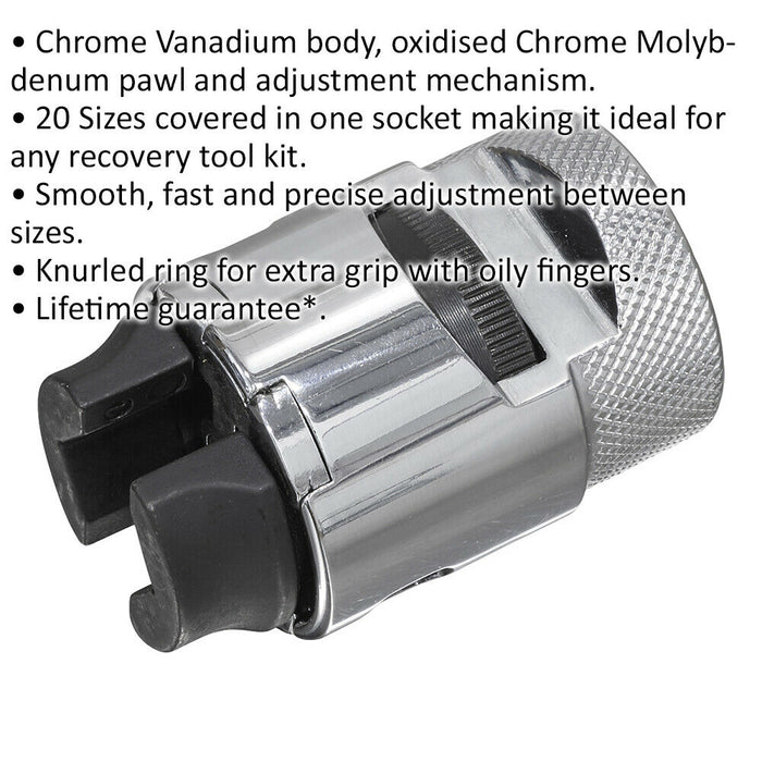 10-19mm Multi-Fit Drive Socket - 3/8" Square Drive - 20 Sizes - Chrome Vanadium Loops