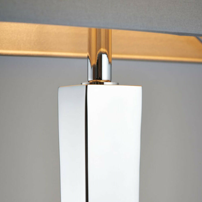 2 PACK Rectangular Table Lamp Light Modern Chrome & Grey Shade Sleek Sideboard Loops