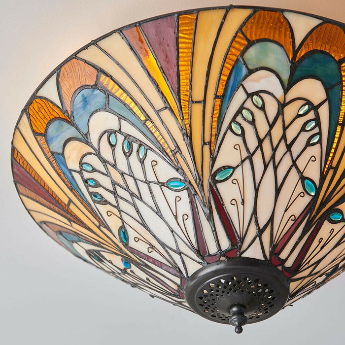 Tiffany Glass Flush Ceiling Light - French Style Design - Dimmable LED Lamp Loops