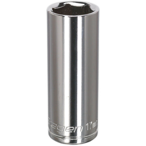 17mm Chrome Plated Deep Drive Socket - 3/8" Square Drive High Grade Carbon Steel Loops