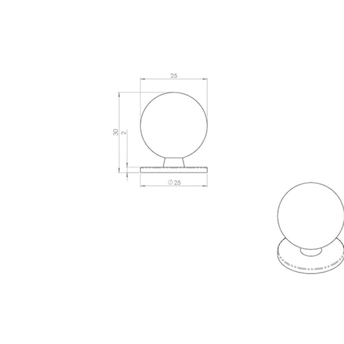 2x Solid Ball Cupboard Door Knob 25mm Diameter Polished Brass Cabinet Handle Loops