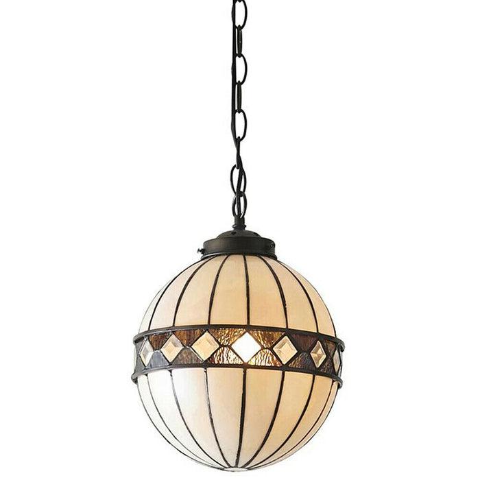 Tiffany Glass Hanging Ceiling Pendant Light Bronze & Natural Globe Shade i00117 Loops