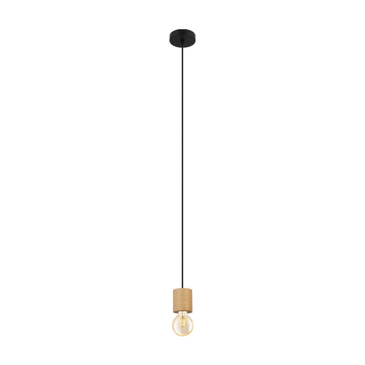 Pendant Ceiling Light 1 x Round Brown Wood Bulb Holder Long Flex Bulb E27 28W Loops