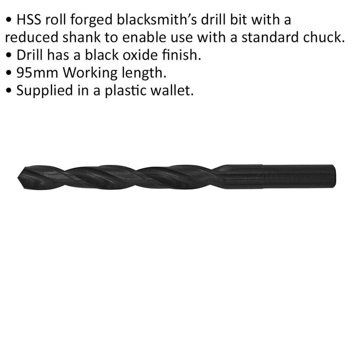 11 x 140mm HSS Roll Forged Blacksmith Drill Bit - Reduced Shank - 95mm Flute Loops