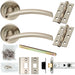 Door Handle & Latch Pack Satin Nickel Flat Arched Lever Screwless Round Rose Loops