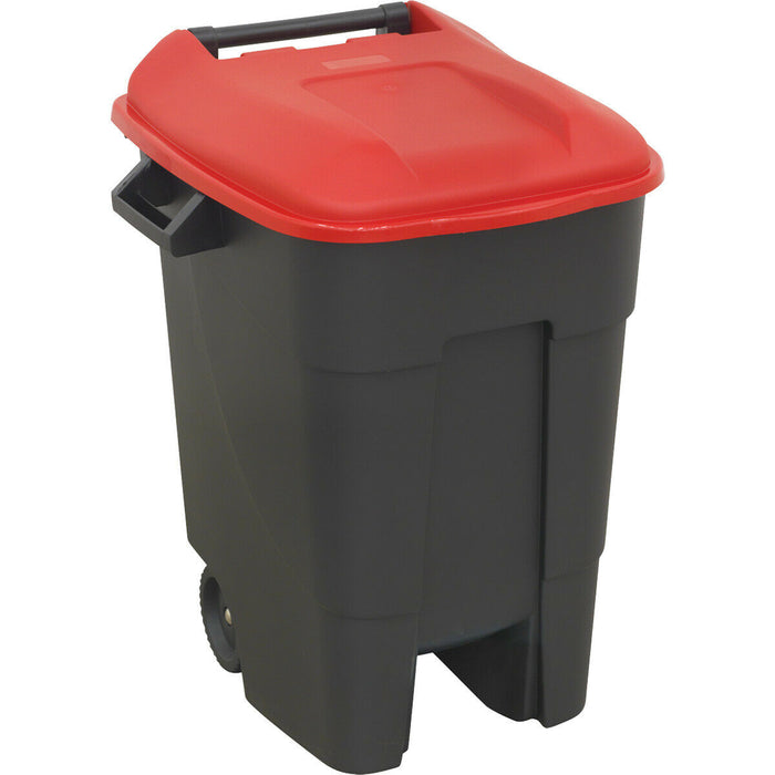 100 Litre Capacity Wheelie Bin - Solid Rear Axle - Two 200mm Wheels - Red Loops