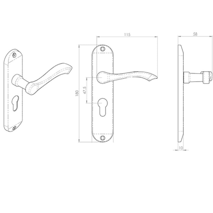 4x PAIR Curved Lever on Chamfered Euro Lock Backplate 180 x 40mm Polished Chrome Loops