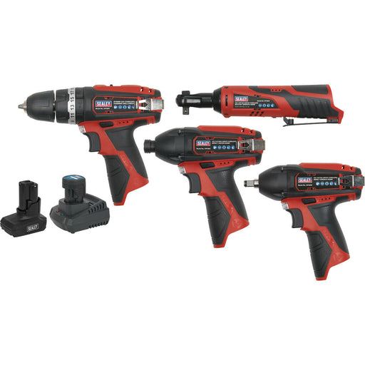 8 Piece 12V Cordless Power Tool Bundle - 2 x Batteries & Charger - Storage Bag Loops