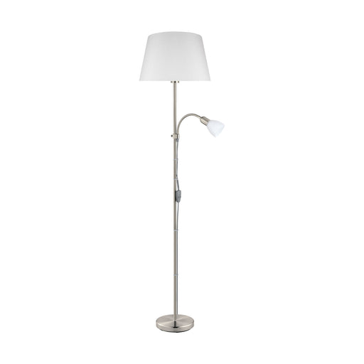 Floor Lamp Light Satin Nickel Shade White Fabric Glass Bulb E27&E14 1x60W/1x40W Loops