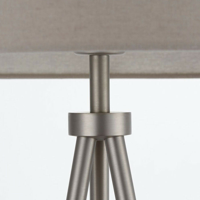 Sleek Tripod Floor Lamp Matt Nickel E27 Free Standing Lounge Light & Grey Shade Loops