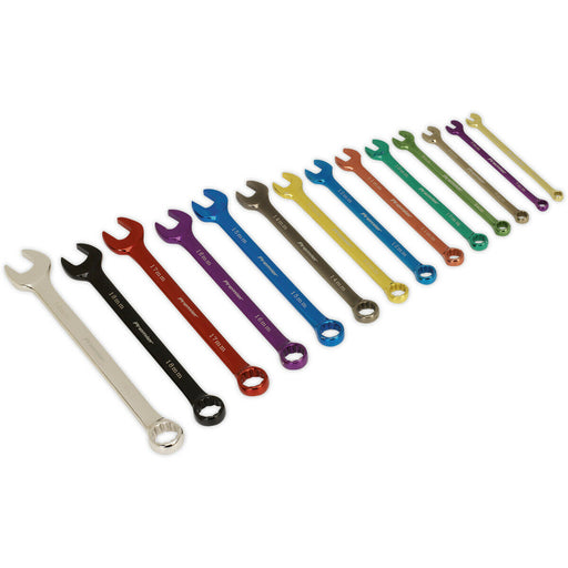 14pc MULTI COLOUR Combination Spanner Set Metric 12 Point Socket Nut Ring Wrench Loops