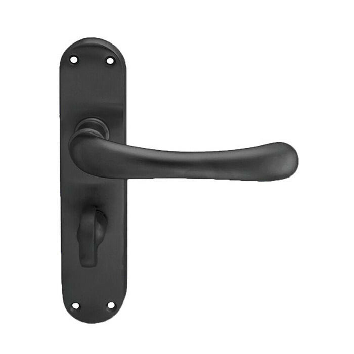 PAIR Smooth Rounded Lever on Shaped Bathroom Backplate 185 x 42mm Matt Black Loops