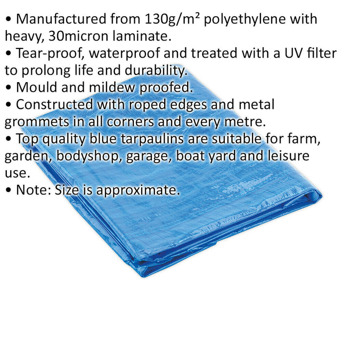 5.49m x 7.32m Blue Tarpaulin - Mould and Mildew Proof - Waterproof Cover Sheet Loops