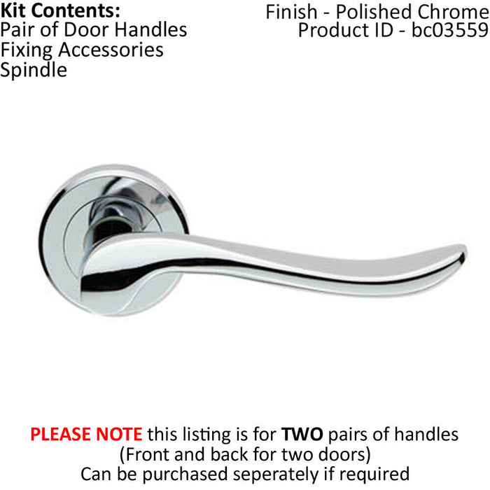 2x PAIR Scroll Shaped Lever Handle on Round Rose Concealed Fix Polished Chrome Loops