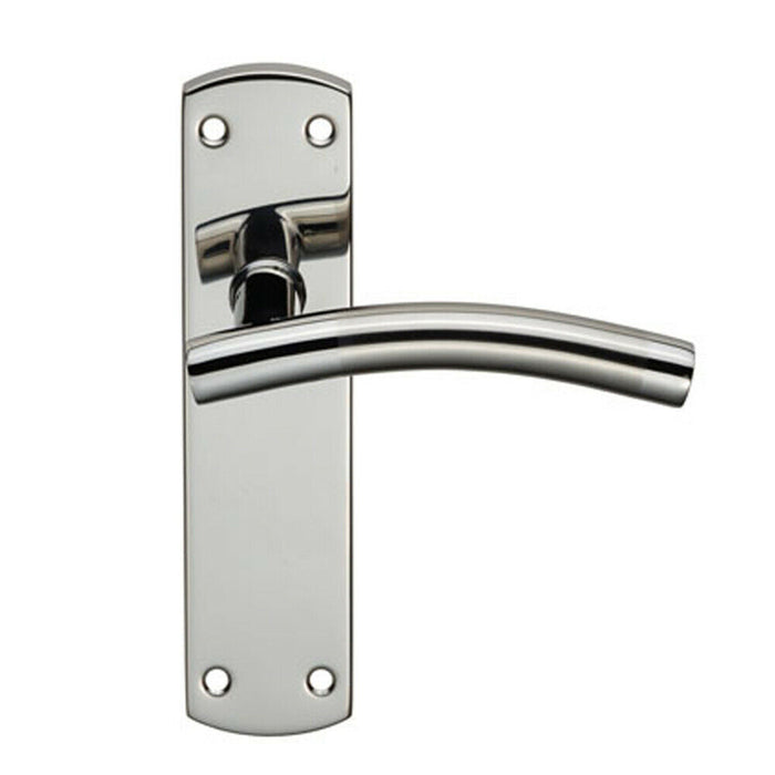 2x Curved Lever on Latch Backplate Door Handle 172 x 44mm Polished & Satin Steel Loops