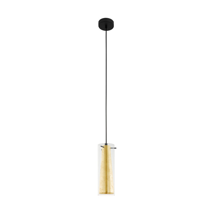 Pendant Ceiling Light Black Shade Inner Gold Outer Clear Glass Bulb E27 1x60W Loops