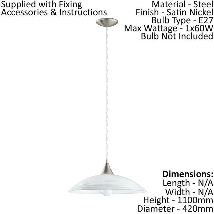 Pendant Light Colour Satin Nickel Shade White Painted Satin Glass Bulb E27 1x60W Loops