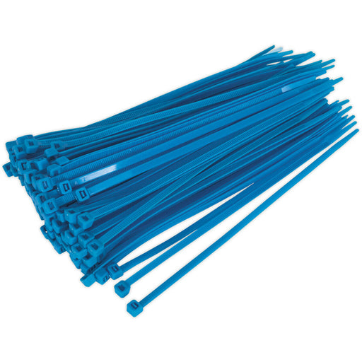 100 PACK Blue Cable Ties - 200 x 4.8mm - Nylon 66 Material - Heat Resistant Loops