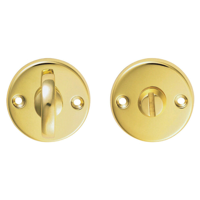 Slim Bathroom Thumbturn Lock and Release Handle 45mm Dia Polished Brass Loops