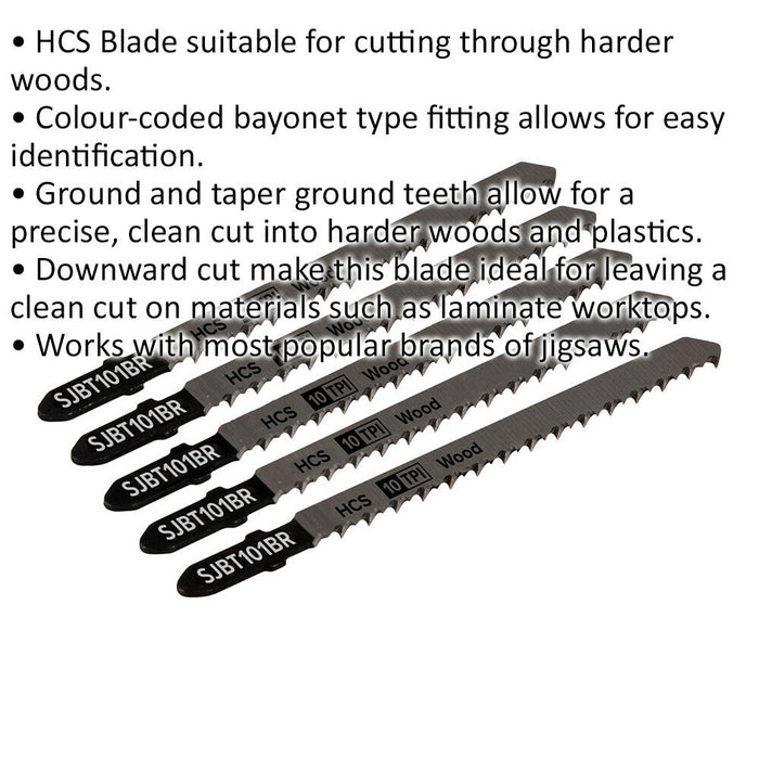 5 PACK - 100mm HARDWOOD Jigsaw Blade - 10 TPI - Ground Taper Precision DOWN Cut Loops