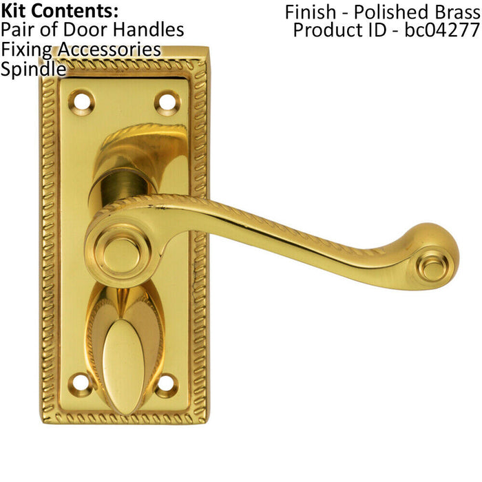 PAIR Reeded Design Scroll Lever on Bathroom Backplate 112 x 48mm Polished Brass Loops