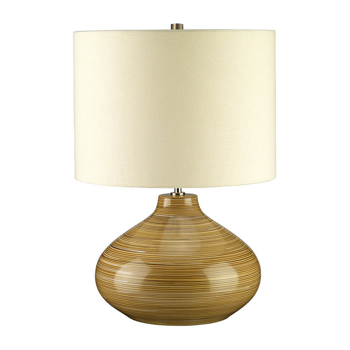 Ceramic Table Lamp Linen Ivory Shade Wood Effect LED E27 60W Bulb Loops
