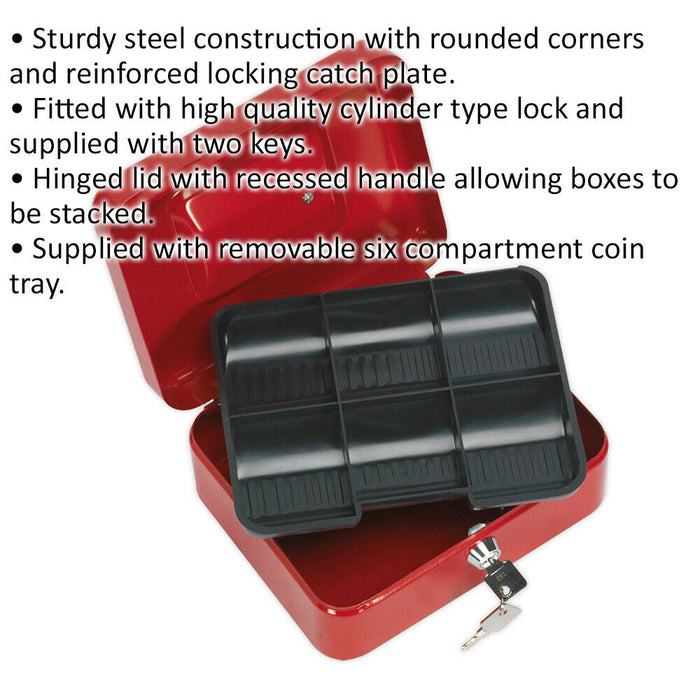 200mm x 160mm Locking Cash Box & Coin Tray - Portable Till Strong Cylinder Lock Loops