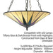 Tiffany Glass Hanging Ceiling Pendant Light Dark Bronze 3 Lamp Shade i00096 Loops