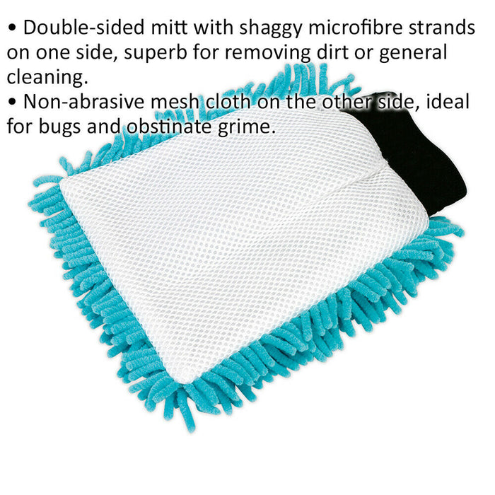 2-in-1 Shaggy Microfibre Mitt - Non-Abrasive Mesh Cloth - Car Cleaning Aid Loops