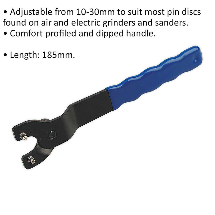 185mm Universal Pin Spanner - 10 to 30mm - Dipped Handle - Suits MOST Pin Discs Loops