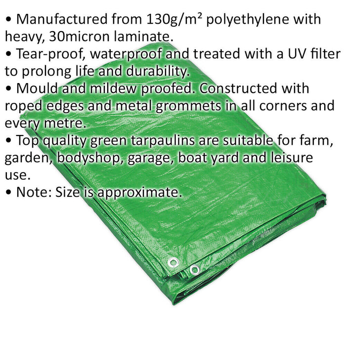 5.49m x 7.32m Green Tarpaulin - Mould and Mildew Proof - Waterproof Cover Sheet Loops