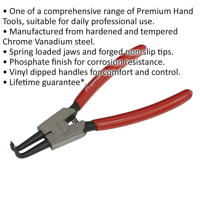 140mm Bent Nose External Circlip Pliers - Spring Loaded Jaws - Non-Slip Tips Loops