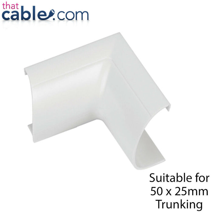 50mm x 25mm White Clip Over Internal Bend Trunking Adapter 90 Degree Conduit Loops