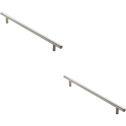 2x Round T Bar Cabinet Pull Handle 1020 x 12mm 960mm Fixing Centres Satin Nickel Loops