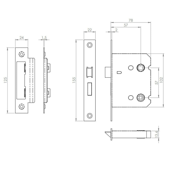 Door Handle & Bathroom Lock Pack Satin Brass Square Lever Turn Backplate Loops