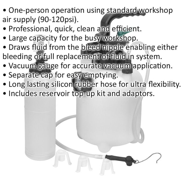 5L Workshop Vacuum Brake & Clutch Bleeder - Vacuum Gauge - Silicon Rubber Hose Loops