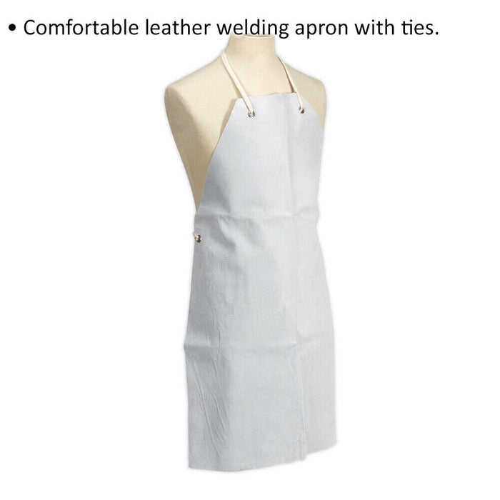 Leather Welding Apron - 600 x 900mm - Comfortable Safety Apron with Ties Loops