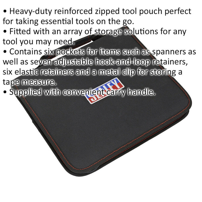310 x 50 x 265mm 6 Pocket Zipped Tool Bag / Storage Carry Pouch - Chisel File Loops