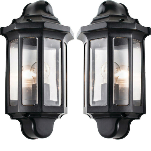 2 PACK IP44 Outdoor Wall Light Satin Black Half Traditional Dimmable Porch Lamp Loops